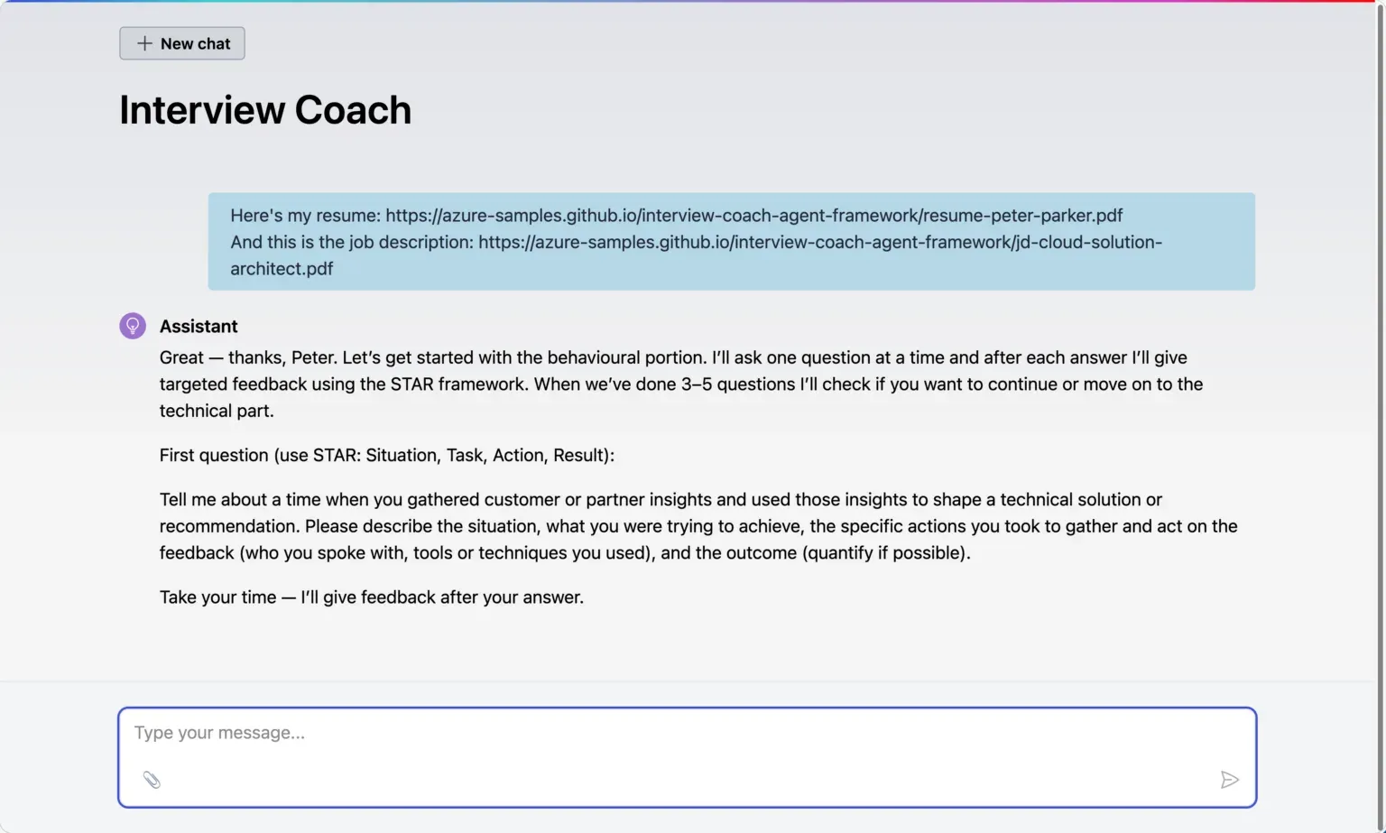 Interview Coach 的聊天界面