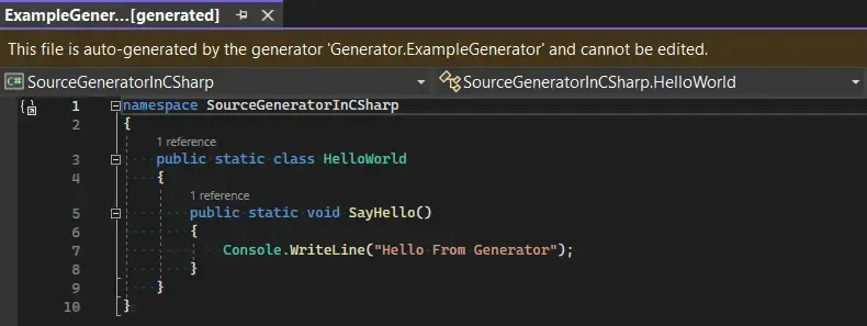 C# 中 Source Generators 生成的代码