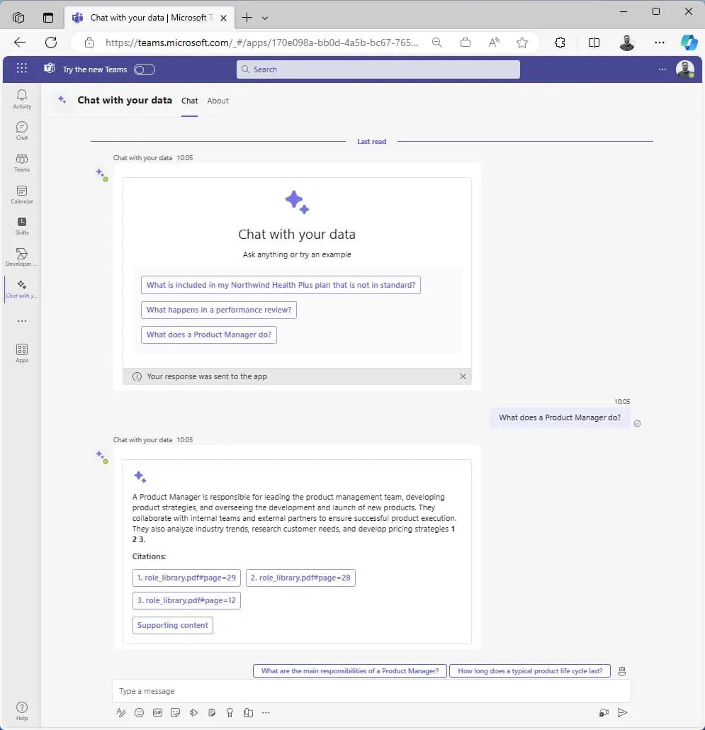 Microsoft Teams 机器人中的聊天界面