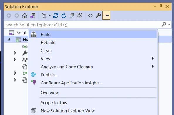 Visual Studio 中显示 Build 选项的图片