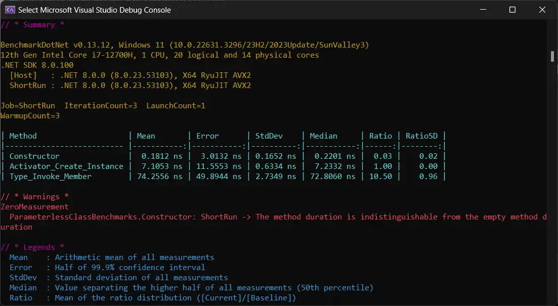 Activator.CreateInstance vs Type.InvokeMember - 无参数构造功能基准测试