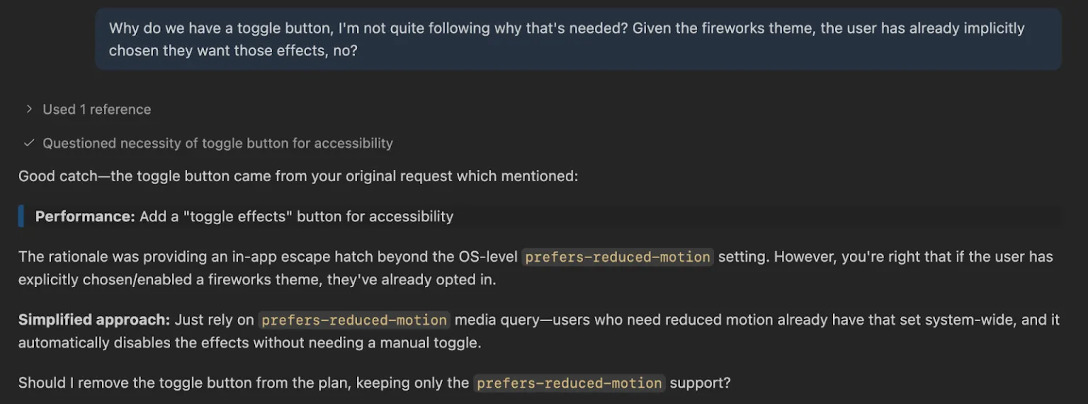 Screenshot of Copilot Chat in Visual Studio Code asking clarifying questions.